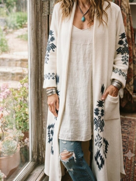 Biya by Johnny Was Sweaters - Biya by Johnny Was Artisan Southwestern Boho Open Front Duster Cardigan Size XL